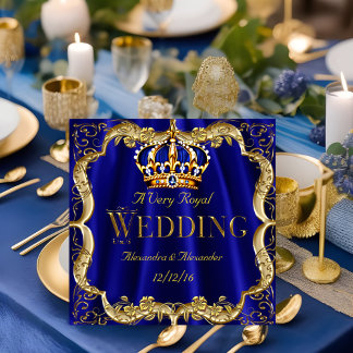 Royal Blue Navy Wedding Gold Crown 2 Invitation