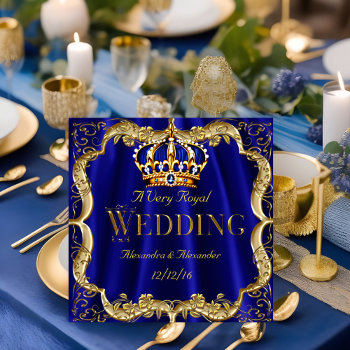 Royal Blue Navy Wedding Gold Crown 2 Invitation by Zizzago at Zazzle