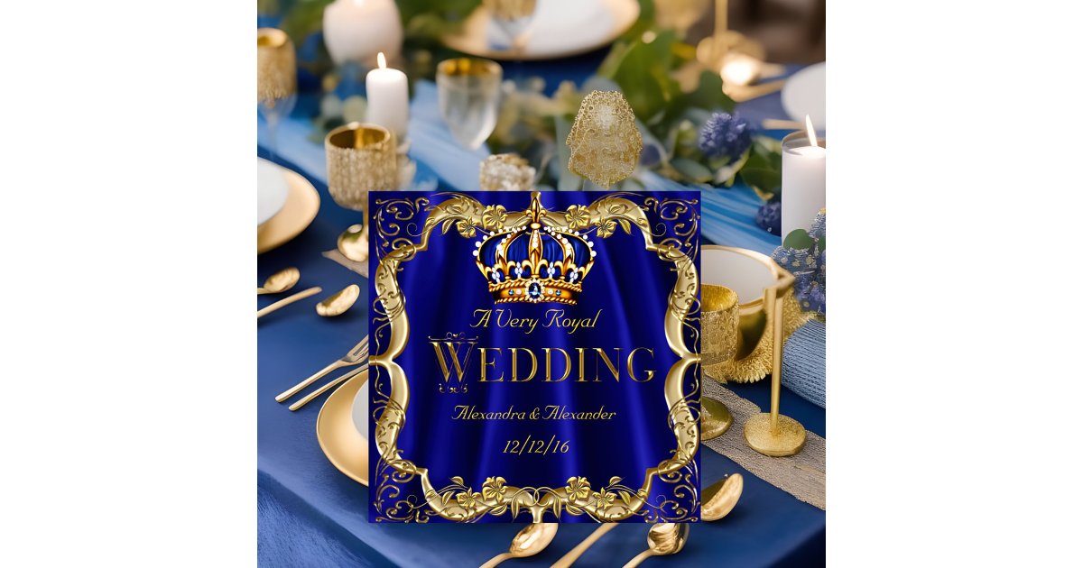 Royal Blue Navy Wedding Gold Crown 2 Invitation | Zazzle