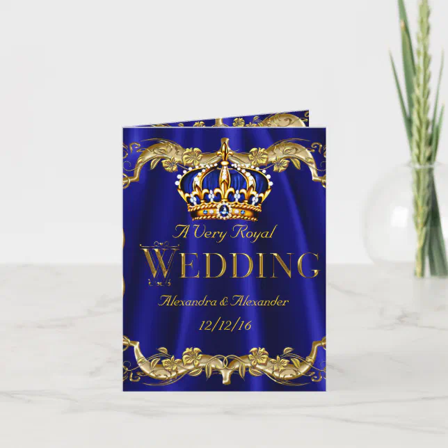 Royal Blue Navy Wedding Gold Crown Photo Invitation | Zazzle
