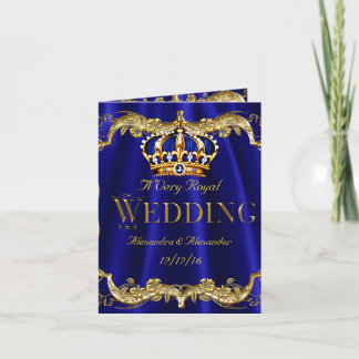 Royal Blue Navy Wedding Gold Crown Photo Invitation