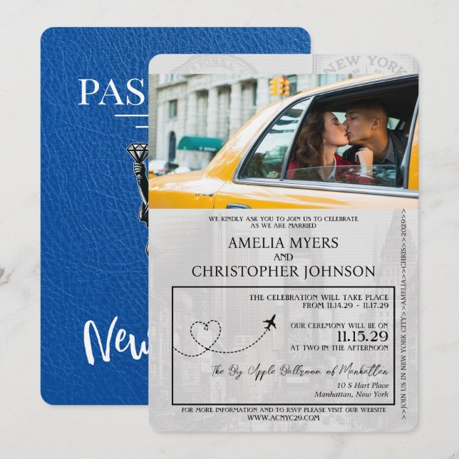 Royal Blue New York City Passport Wedding Invitation (Front/Back)