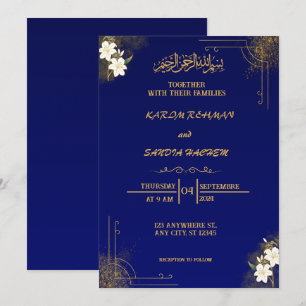 Royal Blue Nikah Islamic Muslim Wedding Invitation