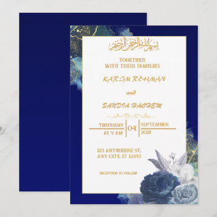 Royal Blue Nikah Islamic Muslim Wedding Invitation