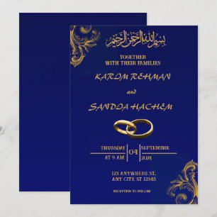 Royal Blue Nikah Islamic Muslim Wedding Invitation