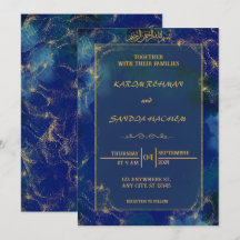 Royal Blue Nikah Islamic Muslim Wedding Invitation