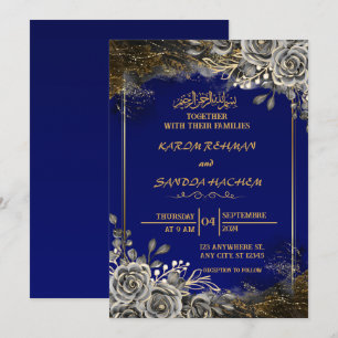 Royal Blue Nikah Islamic Muslim Wedding Invitation