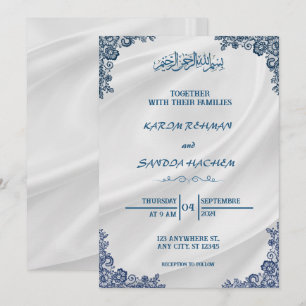 Royal Blue Nikah Islamic Muslim Wedding Invitation