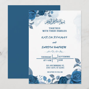 Royal Blue Nikah Islamic Muslim Wedding Invitation