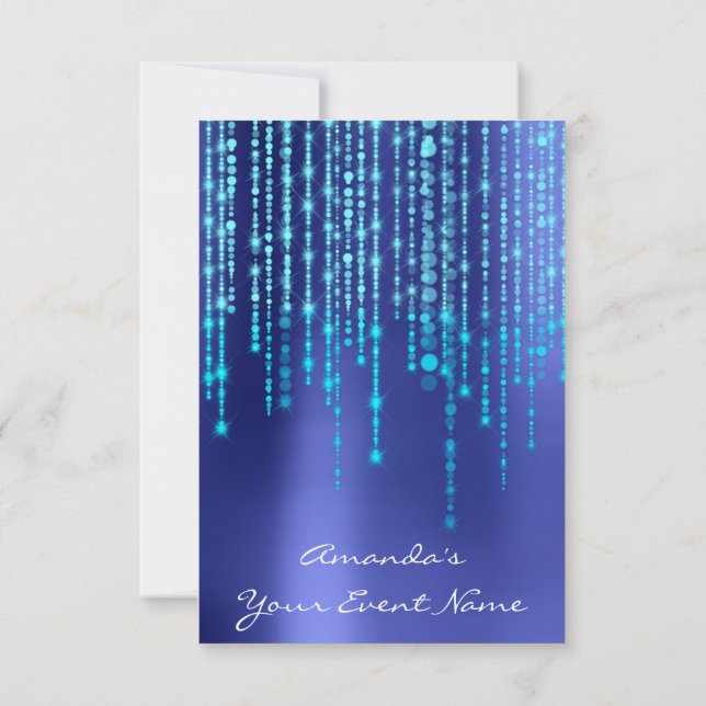 Royal Blue Ocean Drips Lights Elegant Invitation (Back)