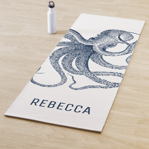 Royal Blue Octopus Illustration Yoga Mat