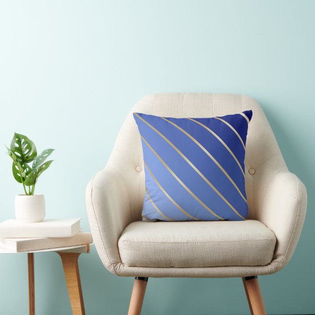 Royal Blue Ombre & Gold Stripe Pillow (Chair)