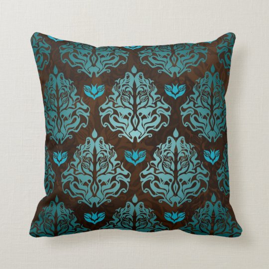 Royal Blue on Brown Retro Damask Luxury Decorative Throw ...