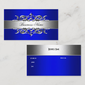 Royal Blue On Silver Elegant Business Card