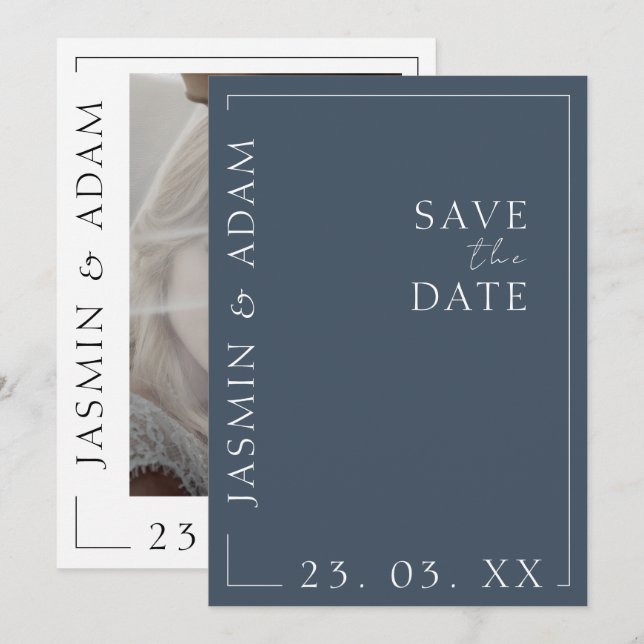 Royal Blue Opulence Minimal Photo Wedding Save The Date (Front/Back)