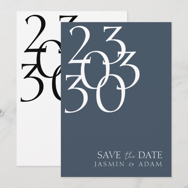 Royal Blue Opulence Minimal Typography Wedding Save The Date (Front/Back)