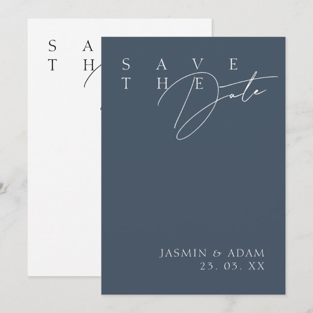 Royal Blue Opulence Modern Typography Wedding Save The Date (Front/Back)