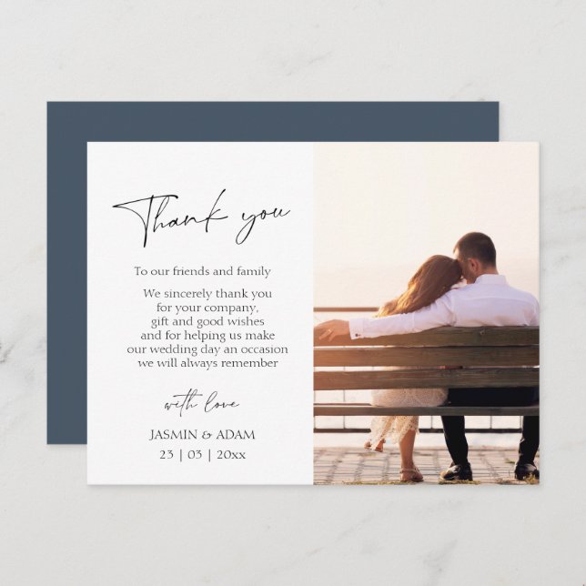 Royal Blue Opulence Script Photo Wedding Thank You Postcard (Front/Back)