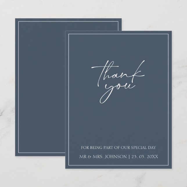 Royal Blue Opulence Script Typography Wedding Thank You Card (Front/Back)