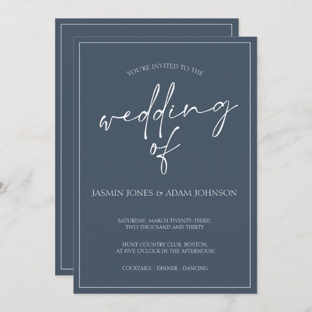 Royal Blue Opulence Script Wedding Invitation (Front/Back)