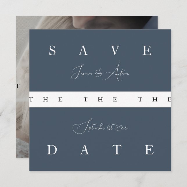 Royal Blue Opulence Simple Photo Wedding Save The Date (Front/Back)