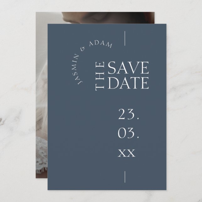 Royal Blue Opulence Simple Photo Wedding Save The Date (Front/Back)