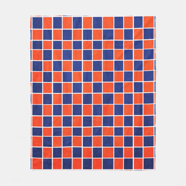 Royal Blue & Orange Checkered Fleece Blanket (Front)
