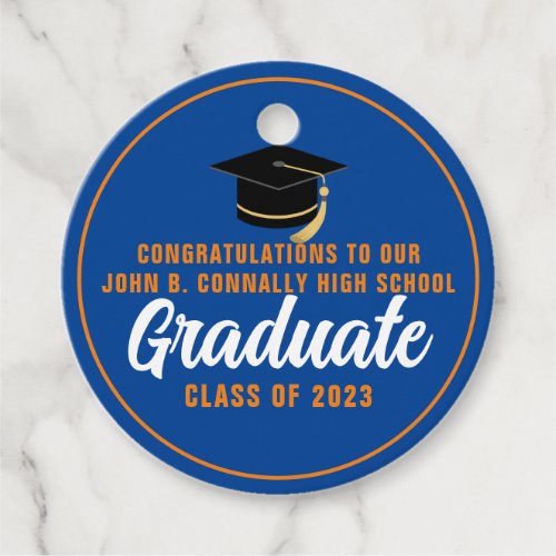 Royal Blue Orange Congratulations Graduate Custom Favor Tags