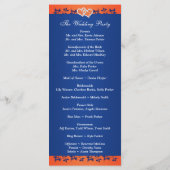 Royal Blue, Orange Floral, Hearts Wedding Program (Back)