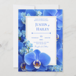 Royal Blue Orchid Modern Tropical Wedding Invitation