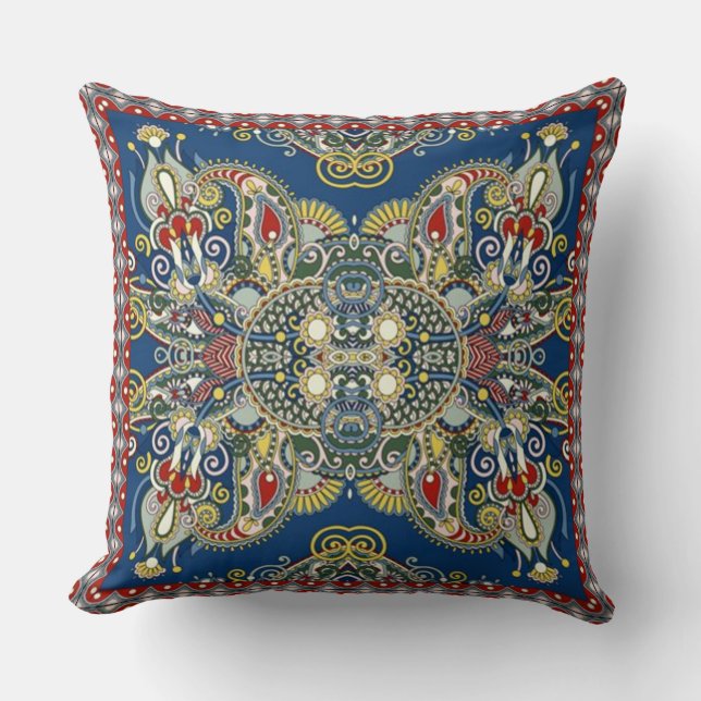 Royal Blue Oriental Design Throw Pillow (Front)