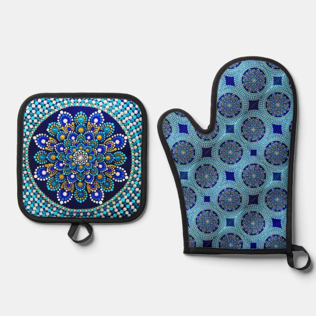 Royal Blue Oven Mitt & Pot Holder Set (Front)