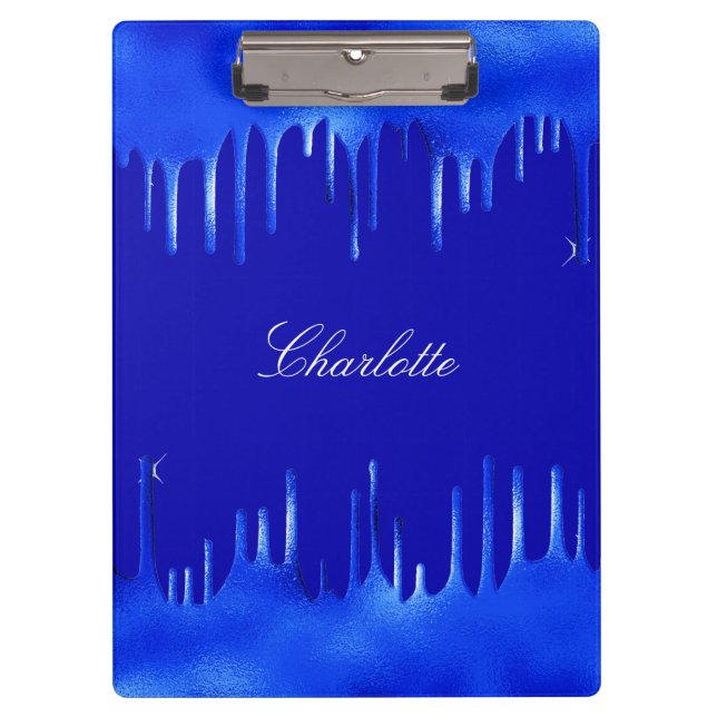 Royal blue paint dripping name script  clipboard (Front)