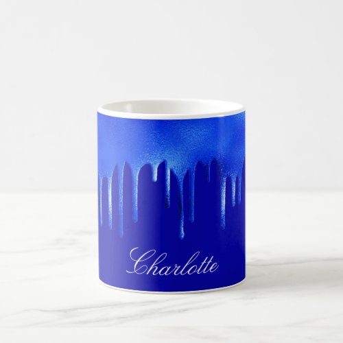 Royal blue paint dripping name script  coffee mug