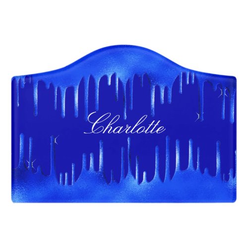 Royal blue paint dripping name script door sign