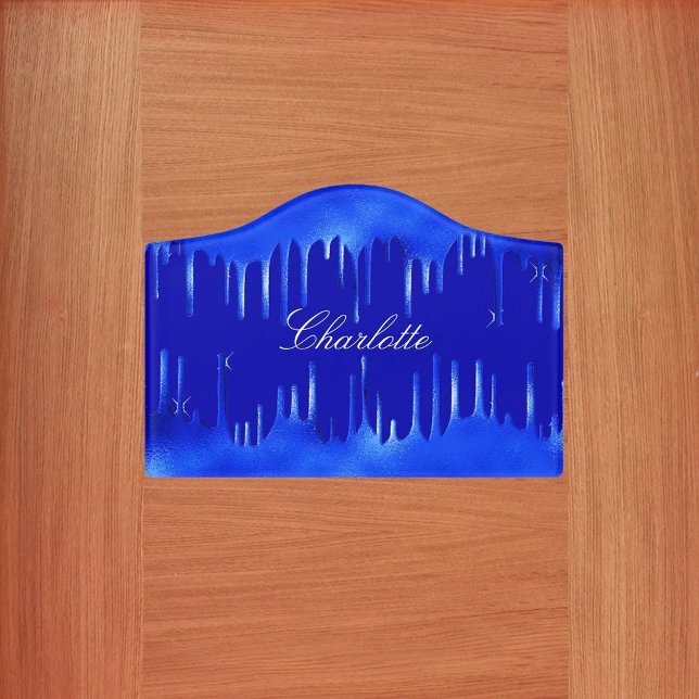 Royal blue paint dripping name script door sign (Creator Uploaded)