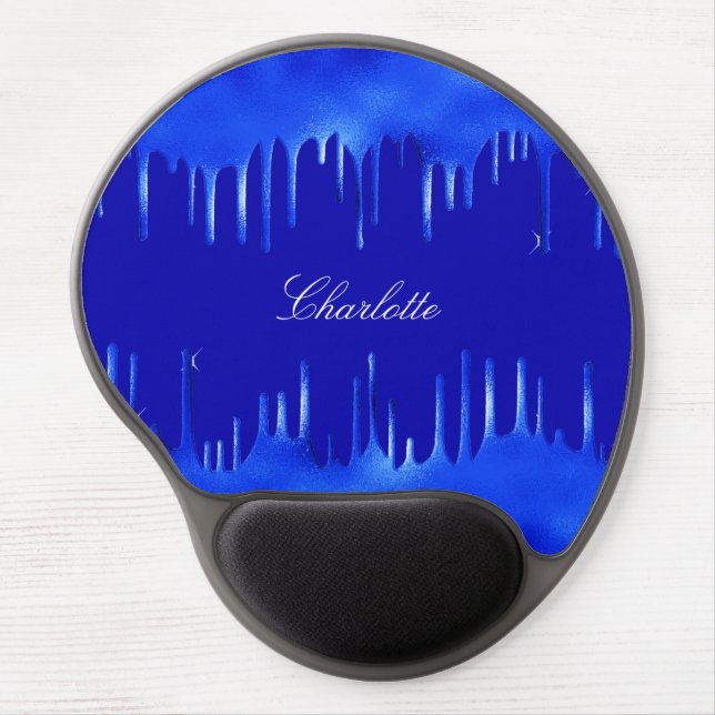 Royal blue paint dripping name script gel mouse pad (Front)