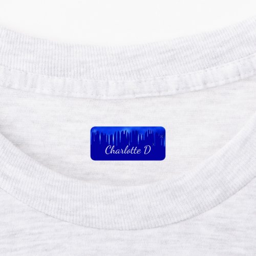 Royal blue paint dripping name script labels
