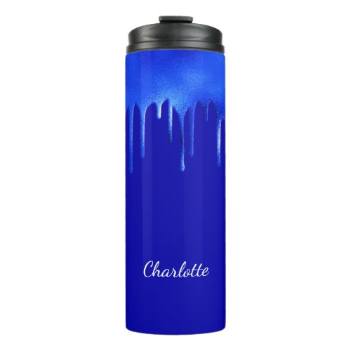 Royal blue paint dripping name script  thermal tumbler
