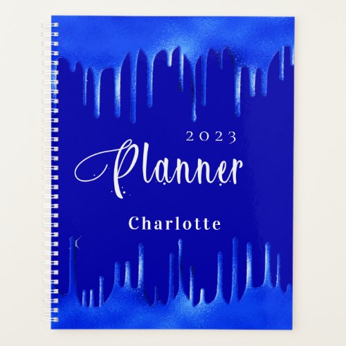 Royal blue paint drips name appointment 2023 planner