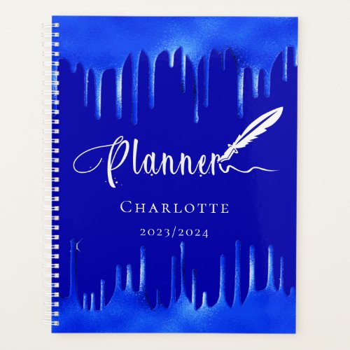 Royal blue paint drips name glam 2023 planner