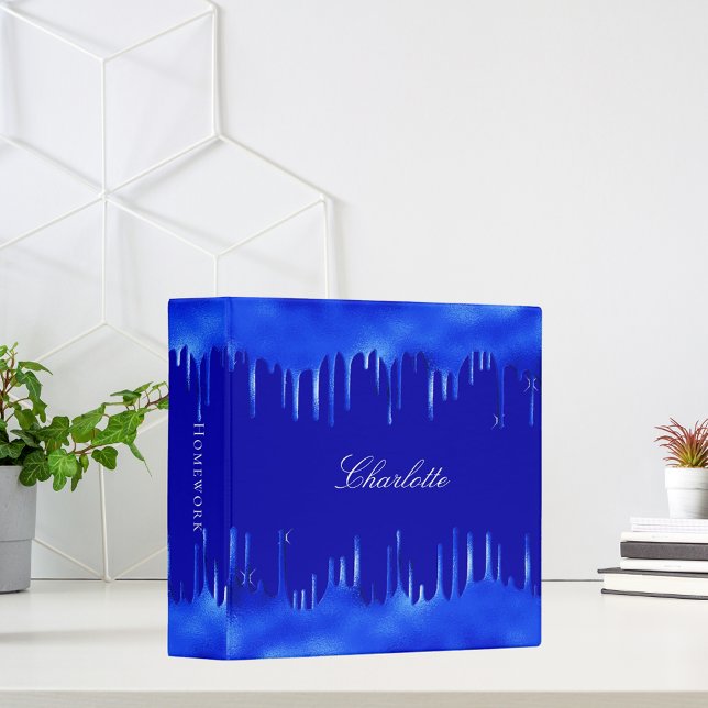 Royal blue paint drips name script 3 ring binder (Creator Uploaded)