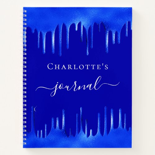 Royal blue paint drips name script notebook