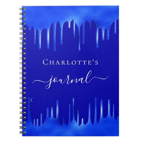 Royal blue paint drips name script  notebook