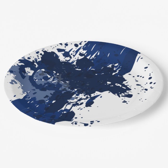 Royal-Blue Paint Splatter - Wedding Party Supply - Paper Plates (Angled)