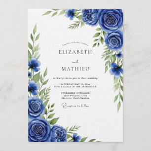 Royal Blue Painterly Bloom Wedding Invitation