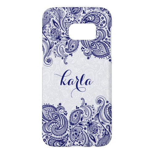 Royal Blue paisley Lace White Background Samsung Galaxy S7 Case