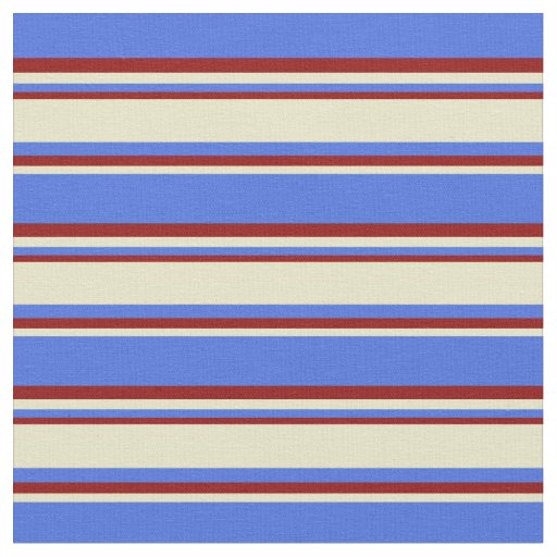 Royal Blue, Pale Goldenrod, and Dark Red Stripes Fabric