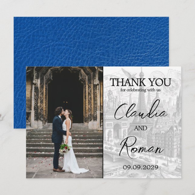 Royal Blue Paris Passport Thank You Card (Front/Back)