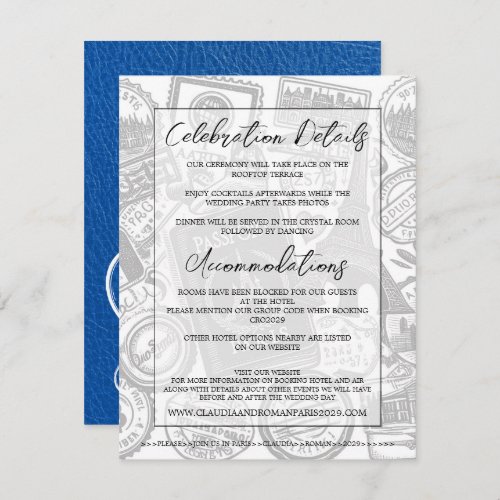 Royal Blue Paris Passport Wedding Enclosure Card